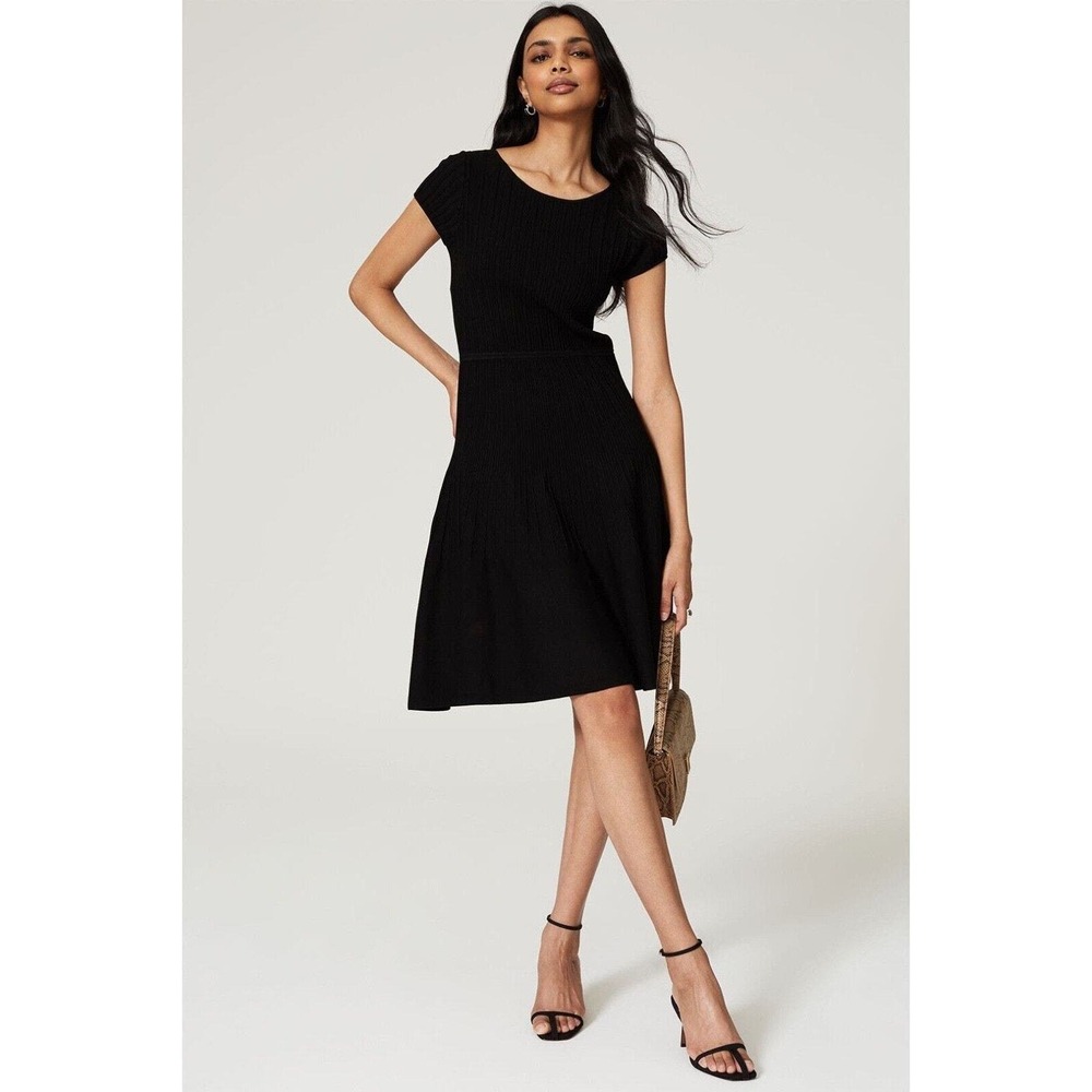 Club Monaco Dress Womens Small Black Ribbed Sweater Cap Sleeves Swing New $249